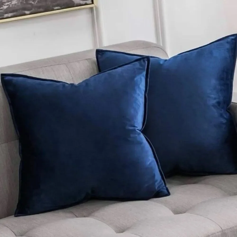 2 Saphire Navy Blue VELVET Euro Accent Pillow Covers Luxury Hotel Vibes